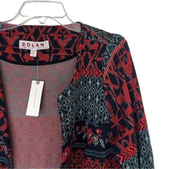 Anthropologie Dolan Red/Blue Multi Abstract Southwestern Knit Open Jacket Large - Picture 6 of 12